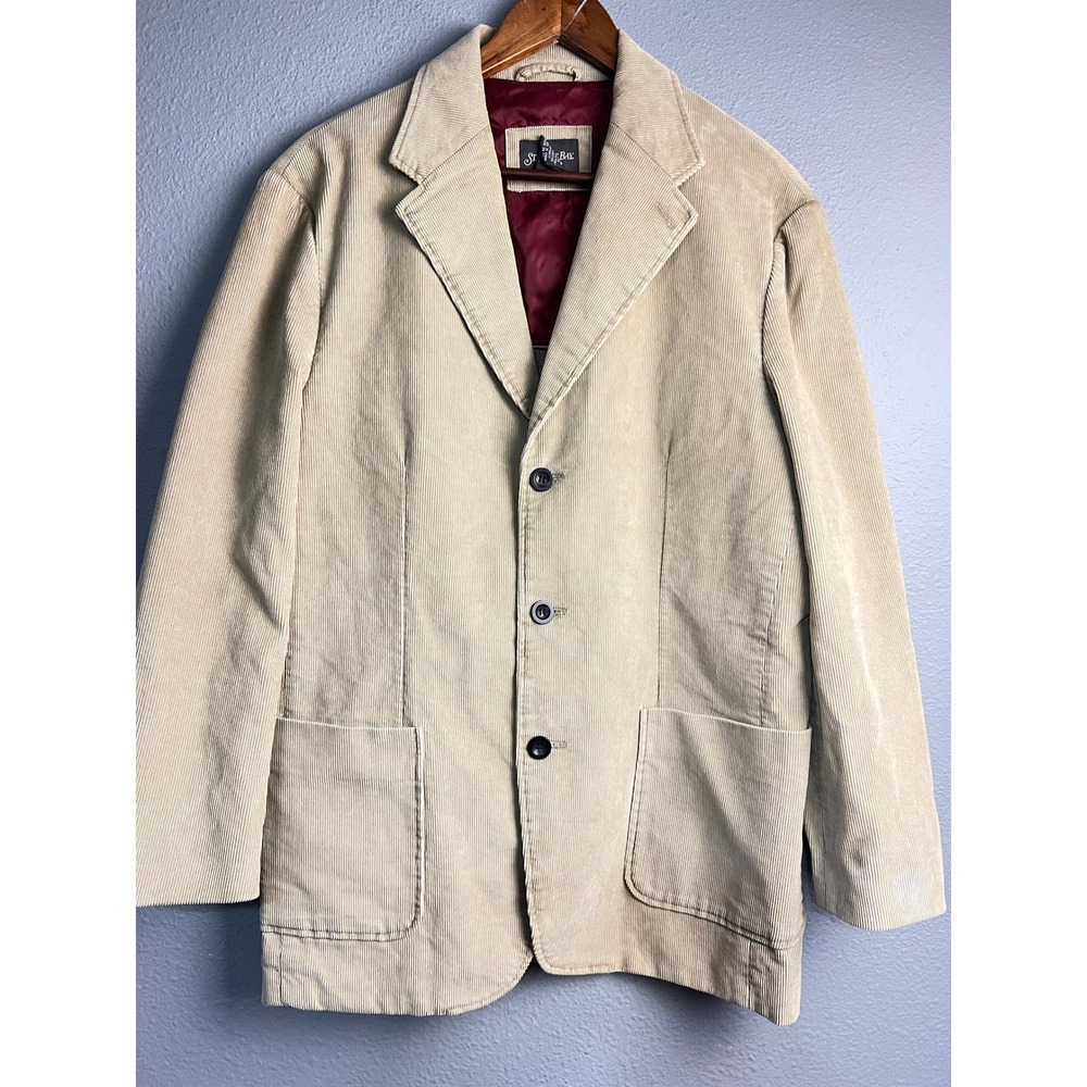 St Johns Bay Mens Tan Beige Cotton Corduroy 3 Button Blazer Sport Coat Medium